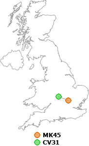 map showing distance between MK45 and CV31