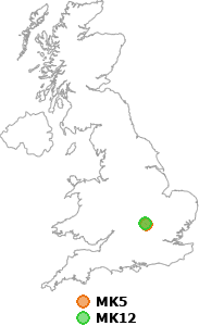 map showing distance between MK5 and MK12
