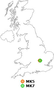 map showing distance between MK5 and MK7