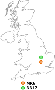 map showing distance between MK6 and NN17