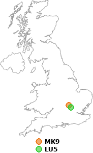 map showing distance between MK9 and LU5