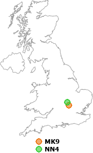 map showing distance between MK9 and NN4