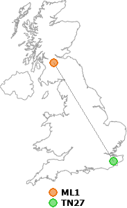 map showing distance between ML1 and TN27