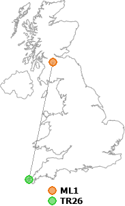 map showing distance between ML1 and TR26