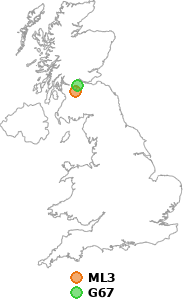 map showing distance between ML3 and G67