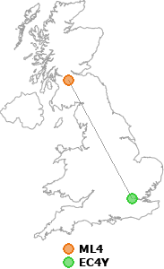 map showing distance between ML4 and EC4Y