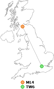map showing distance between ML4 and TW6