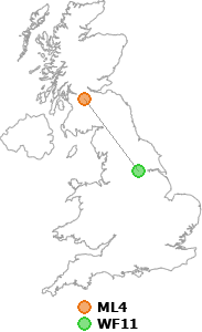 map showing distance between ML4 and WF11