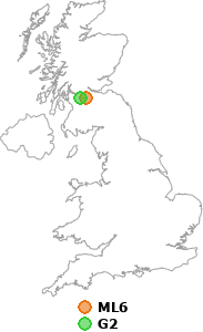 map showing distance between ML6 and G2
