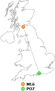 map showing distance between ML6 and PO7