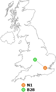 map showing distance between N1 and B28