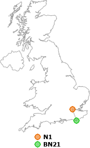 map showing distance between N1 and BN21