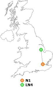 map showing distance between N1 and LN4