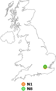 map showing distance between N1 and N8