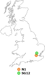 map showing distance between N1 and SG12