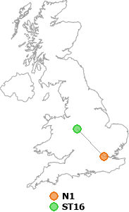 map showing distance between N1 and ST16