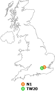 map showing distance between N1 and TW20