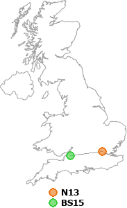map showing distance between N13 and BS15