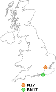 map showing distance between N17 and BN17