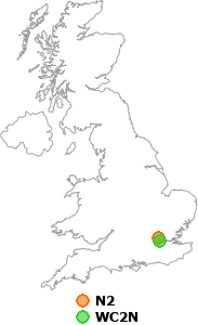 map showing distance between N2 and WC2N