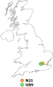 map showing distance between N21 and UB9