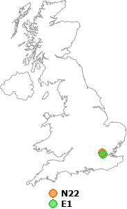 map showing distance between N22 and E1