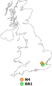 map showing distance between N4 and BR1