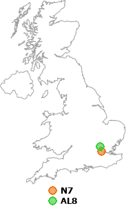 map showing distance between N7 and AL8