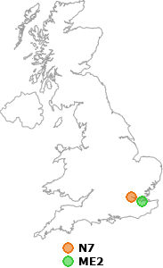map showing distance between N7 and ME2