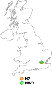 map showing distance between N7 and NW9