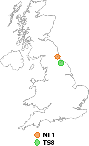 map showing distance between NE1 and TS8
