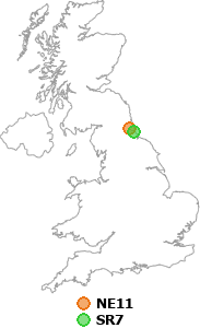 map showing distance between NE11 and SR7