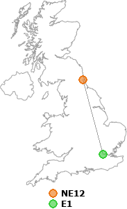 map showing distance between NE12 and E1