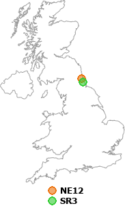 map showing distance between NE12 and SR3