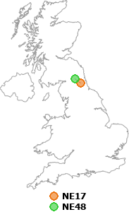 map showing distance between NE17 and NE48