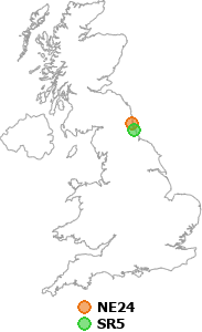 map showing distance between NE24 and SR5