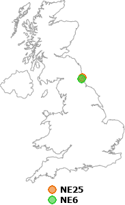 map showing distance between NE25 and NE6