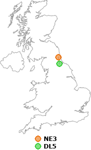 map showing distance between NE3 and DL5