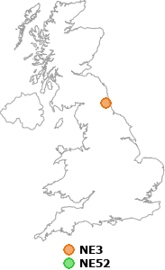 map showing distance between NE3 and NE52