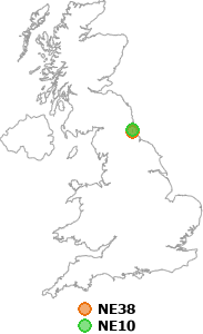 map showing distance between NE38 and NE10