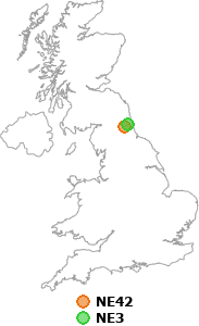 map showing distance between NE42 and NE3