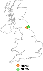 map showing distance between NE43 and NE26