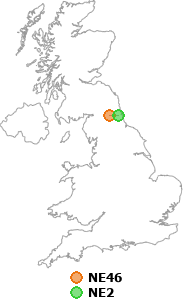 map showing distance between NE46 and NE2