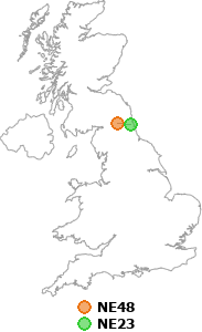 map showing distance between NE48 and NE23