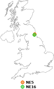 map showing distance between NE5 and NE16