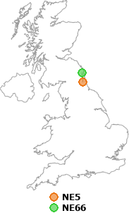 map showing distance between NE5 and NE66