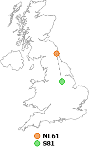 map showing distance between NE61 and S81