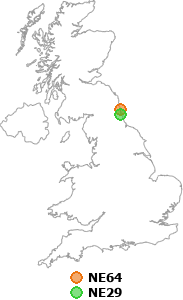 map showing distance between NE64 and NE29