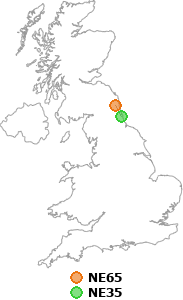 map showing distance between NE65 and NE35