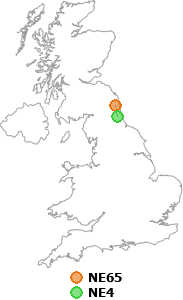 map showing distance between NE65 and NE4